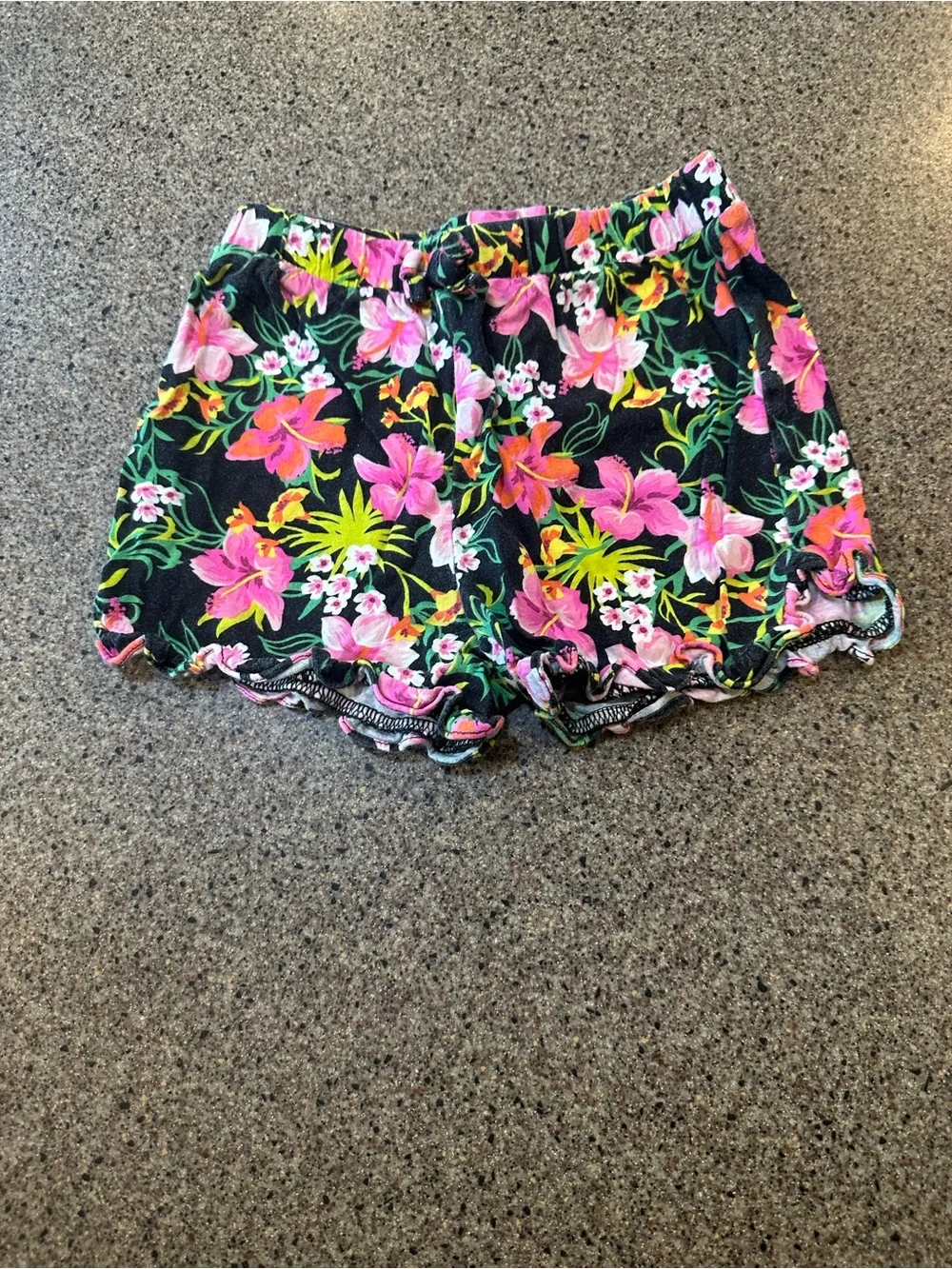 Floral Black Lounge Shorts with Pink & Green Print